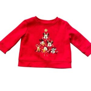 #183, Disney Festive Red Kids Sweatshirt with Character Tree, size 12 mo